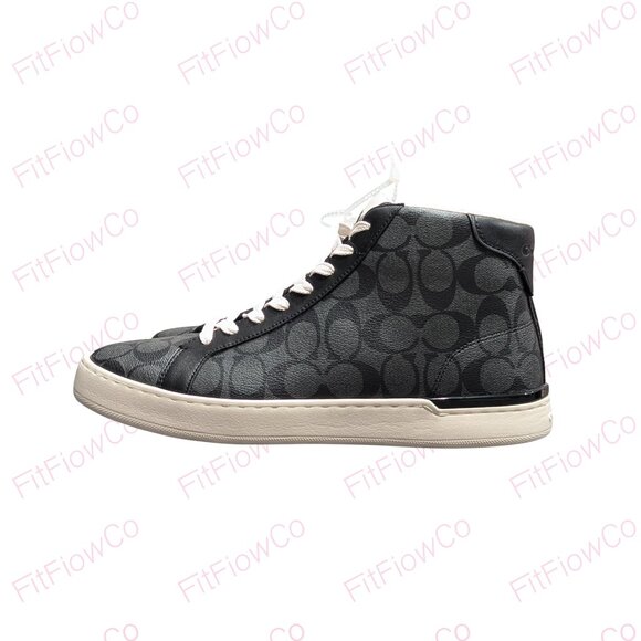 ⭐ COACH Men’s Signature High-Top Sneakers  Black/Charcoal Size 11D (NEW) - Picture 2 of 5